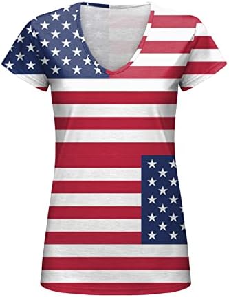 Dia da Independência da Camisa Curta para mulheres Imprima camisas de verão diárias para mulheres Visos de pescoço feminino American 4 of Loose