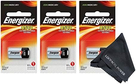 Energizer A544 Bateria de fotos de 6 volts 3 pacote com pano - com Loopacell Brand Microfiber Cleaning Ploth Ultra Smooth, as