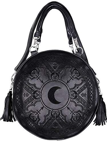 Restyle Gótico Ocultura Gótica Henna Saco redondo Bolsa Bola de Lua Faux Black Bolsa Média