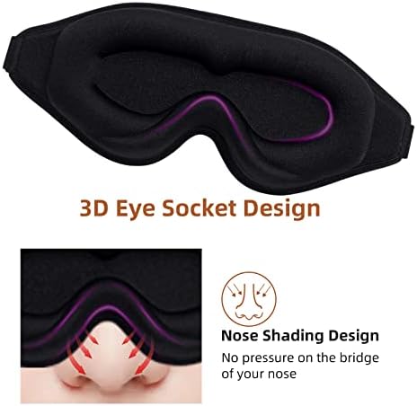 Máscara de sono com contornos em 3D para homens, máscara de olho de bloqueio de luz eficaz para dormir macia, de venda picante com alça ajustável （preto）