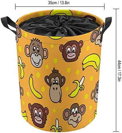 Rostos fofos de macacos e bananas 42l Round Roundry Basket Roupas dobráveis ​​Hampers com tampo