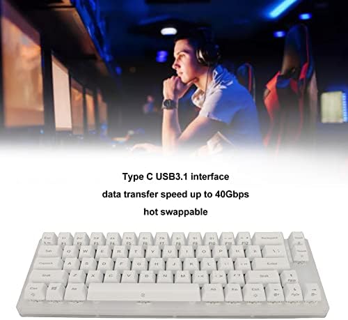 Teclado mecânico de jogos Qinlorgo, PMMA 40Gbps RGB Litra de teclado mecânico de retroilumação 66 Teclas para Office