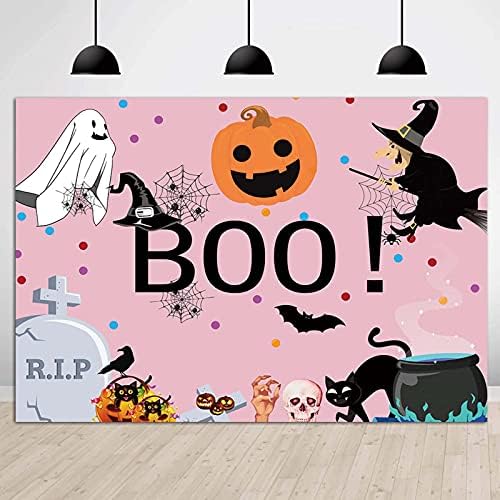 Carto de fundo rosa de boo desenho animado Pumpkin Ghost Witch Photography Balloween Halloween temático meninas do chá de bebê Hallowmas truque ou tratamento de estúdio de fotografia de fundo de festa decoração