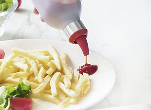 Garrafas de aperto de espremer de plástico de Yyyfei, 4 pedaços 450 ml, garrafa de aperto de ketchup inclui funil, molho de grau de comida, garrafa de ketchup de ponta de cor, boca estreita