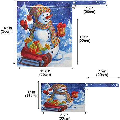 Visesunny Snowman Papai Noel Claus Helper carregando Natal Presents Sleigh 2pcs bolsa molhada com bolsos com zípers Saco de fraldas