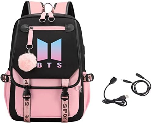 BBSLEVY Backpack com cabo USB e áudio para estudantes, mochila dupla e mochila casual, mochila laptop de 15,6 polegadas para BTS,