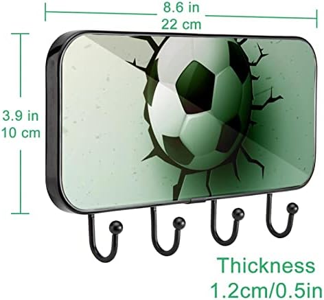 Montagem de parede para casaco impressa de futebol de futebol de futebol, rack de casaco de entrada com 4 enganche para