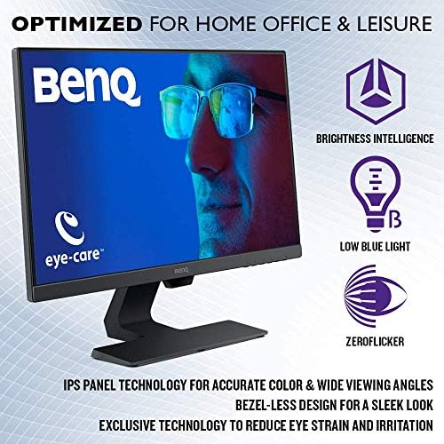 Monitor IPS de Benq 24 polegadas | 1080p GW2480 com basics Stand Stand-Montagem de braço de mesa ajustável em altura, pacote de aço, azul, 24 polegadas