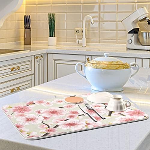 Blossoms de cerejeira de secagem de pratos, microfibra reversível ultra absorvente e protetor para bancadas da cozinha 18 em x
