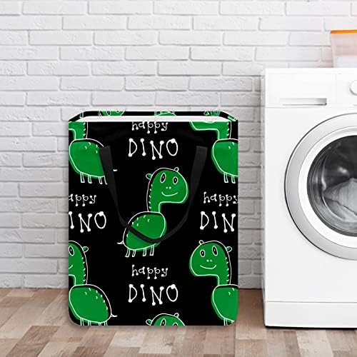 Cesto de lavanderia de kapotofu com alça, dinossauro verde dobrável cesta de armazenamento de algodão grande para roupas