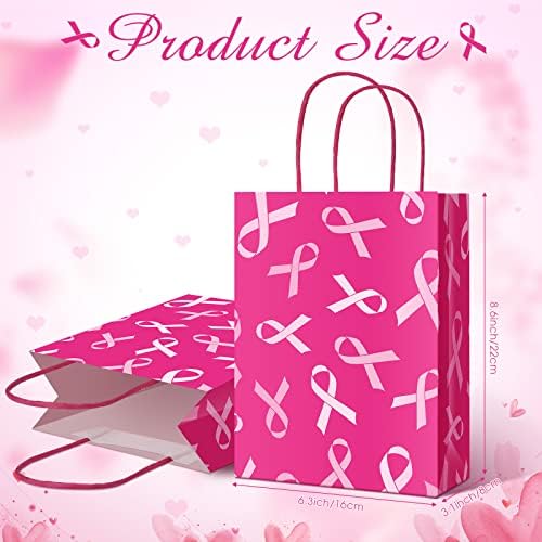 18 peças Sacos de papel de fita rosa de câncer de mama com alças para mulheres meninas Cancer de mama Partem