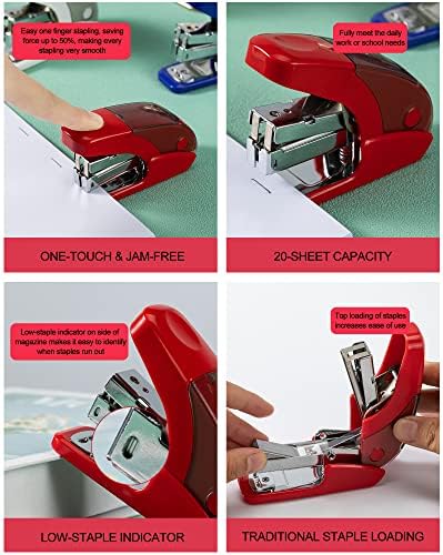 Paperpal Value Pack, 1 Red Color sem esforço Mini grampeler com 1000 grampeler + 6001 clipes de papel não -skid