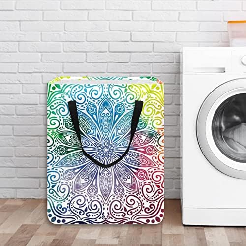 Mandala colorida impressão floral cesto de lavanderia dobrável, cestas de lavanderia à prova d'água de 60l de lavagem de roupas de roupas de roupas para dormitórios para o dormitório quarto do banheiro
