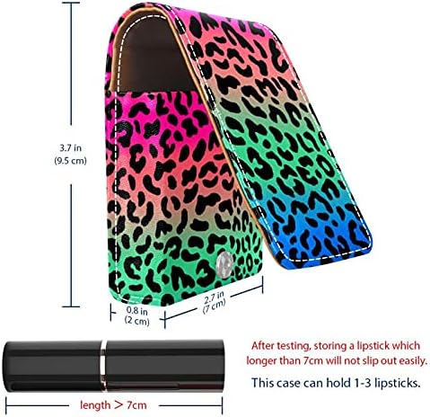 Gradiente Rosy Verde Azul Padrão de leopardo rosa Caixa de batom para viajar para fora, mini bolsa cosmética de couro macio com espelho, saco de organizador de maquiagem portátil