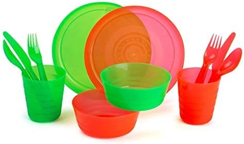 Conjunto de utensílios de plástico - conjunto de utensílios de cozinha de 8 peças incluem copos infantis, pratos, tigelas, conjunto de talheres - conjunto de pratos com cores de arco -íris - lava -louças e microondas BPA seguro grátis para crianças e crianças pequenas