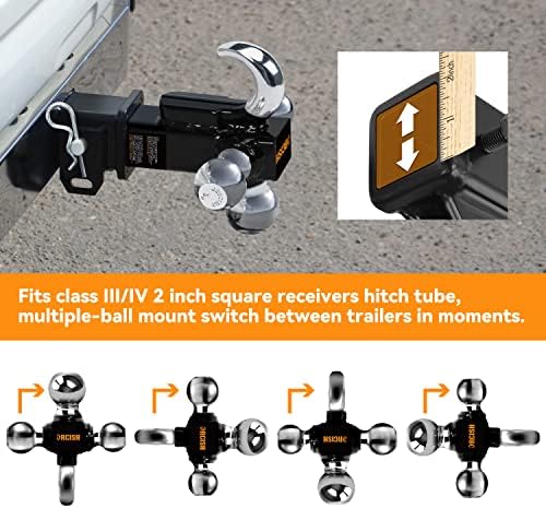 Orcish Trailer Hitch Tri-Ball Mount com gancho e alfinete, trailer Ball Tamanho 1-7/8 , 2 e 2-5/16 , ajuste o receptor