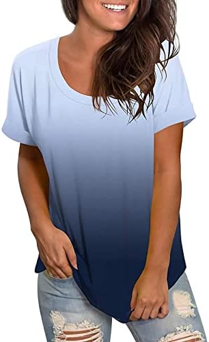 Tshirts de brunch para meninas adolescentes outono de verão de manga curta pescoço spandex gradiente tops camiseta feminina