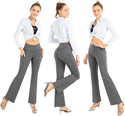 Calças de ioga de bootcut de vida para mulheres com bolsos, calças casuais de cintura alta, trepando suaves leggings