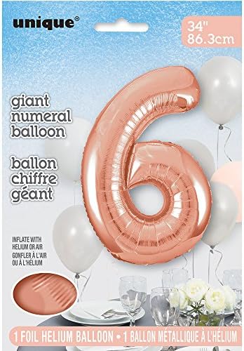 Balão de papel alumínio em forma de número 6 - 34 , ouro rosa, 1 pc