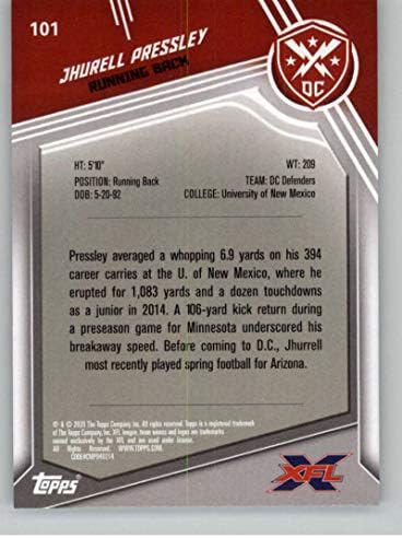 2020 TOPPS XFL #101 Jhurell Pressley DC Defenders Futebol Trading Card