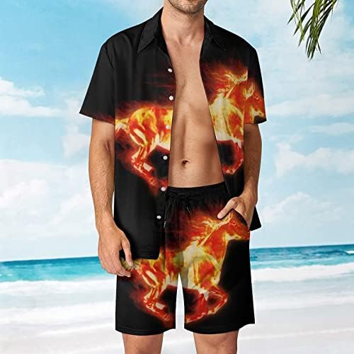 Fiery Stallion Horse Hawaiian Button-Down Camisetas e calças de manga curta Roupas de praia de verão