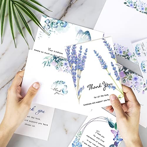 50 Pack Funeral Thank You Cards com envelopes, adesivos e mensagem dentro, 4 × 6 em flores de aquarela Flores de borboletas