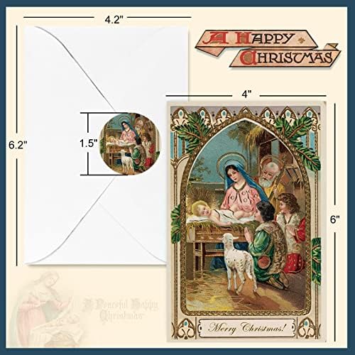 AnyDesign 48 Pack Christmas Cards Cards Vintage Cartões de Natal Vintage com adesivos Envelopes Jesus Santa Night