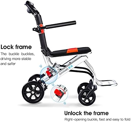 Cadeia de rodas dobrável portátil, cadeira de rodas de viagem com freio de mão, cadeira de rodas ultra light para idosos e crianças