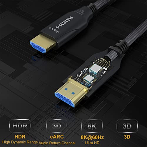 Cabo HDMI de fibra óptica de Bomenia 8K 49 pés/15m, Ultra High Speed ​​48 Gbps ativo HDMI 2.1 Cabo suporta 8k@60Hz, 4K@120Hz