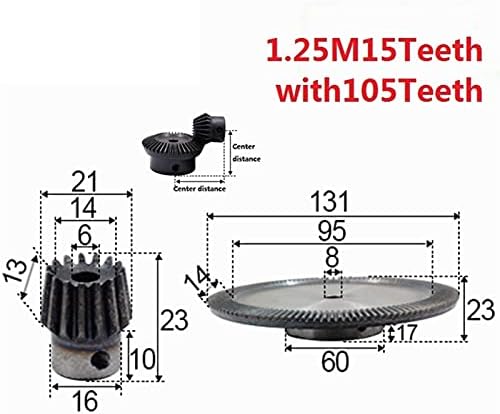 ZGF-BR 2PCS 1: 7 Gear de chanfro 1.25 módulo 15 orifício de dentes 6mm 105 dentes Hole interno 8mm 90 graus Drive comutação