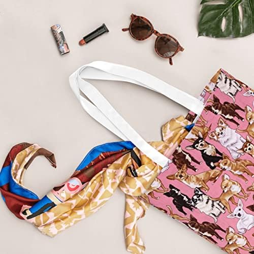 Ewmar Chiwawas Dog Pink Canvas Saco de compras, confortável e leve, adequado para viagens de compras, tamanho /