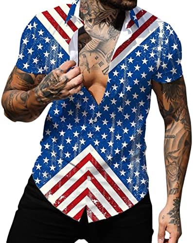Xxbr 4 de julho Camisas havaianas para masculino Patriótico Americano Bandeira Americana Tops Button Down Down Fit Casual