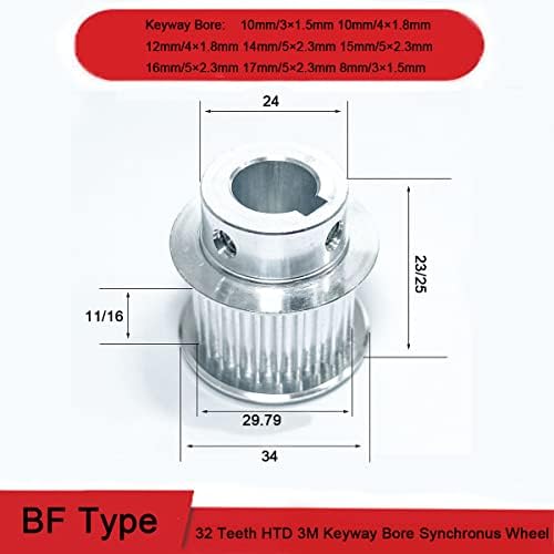 1 unidade Htd 3m Polia de tempo de alumínio 32 dente bf tipo 8/10/21/14/15/16/17 mm Roda síncrona de orifício para 10/15 mm de largura (cor: 10mm-keywa