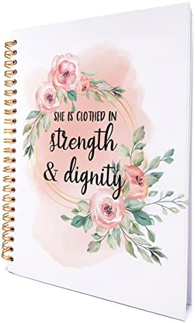 Golsoo Bíblia Versículo Ela está vestida com força e dignidade notebook espiral de capa dura 6x8 polegadas Diário de notebook Floral