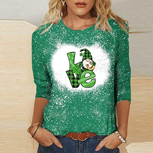 2023 Camisas branqueadas para mulheres de St. Patrick para mulheres 3/4 Gnomos fofos Tees gráficos Casual Tops de blusa de
