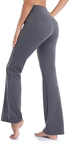 Calça de ioga de flare para mulheres com bolsos altas perneiras de cintura calças de treino largura calças de fitness calças de ioga
