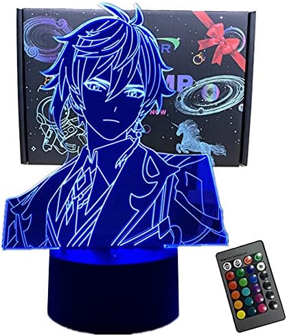 7/16 Color Remoto acrílico +interruptor de toque 3D Lâmpada de anime Genshin Impacto Papel Zhongli Figura LED LUZ