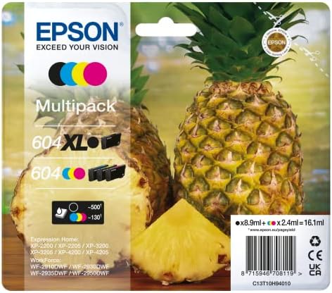 Epson 604xl Pineapple, multipack genuíno, XL Black Standard Colors Cartuchos de tinta