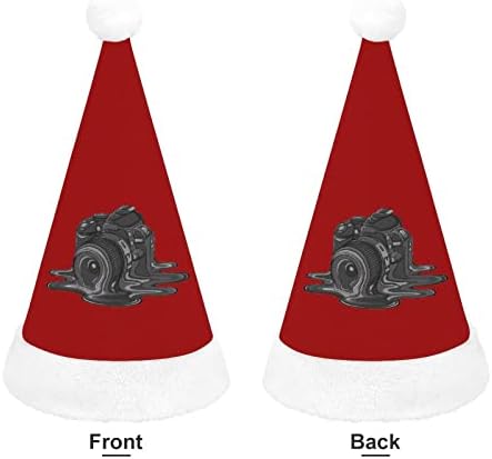 Câmera derretida de pelúcia chapéu de natal travessura e lindas chapéus de Papai Noel com borda de pelúcia e decoração de natal