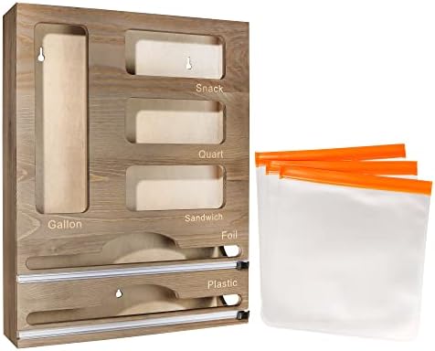 Organizador de saco de ziplock Vorvil 6-em-1 com papel alumínio e dispensador de plástico para galão, lanche, sanduíche e sacos de