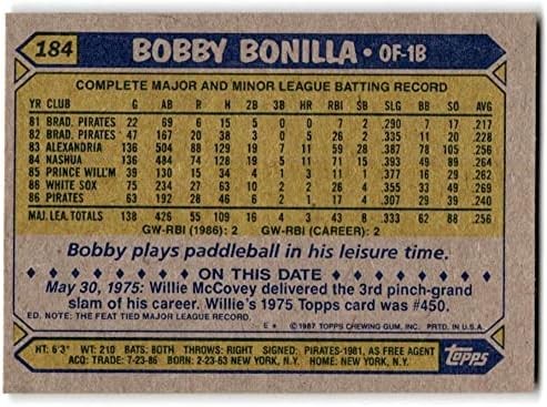 1987 Topps 184 Bobby Bonilla RC
