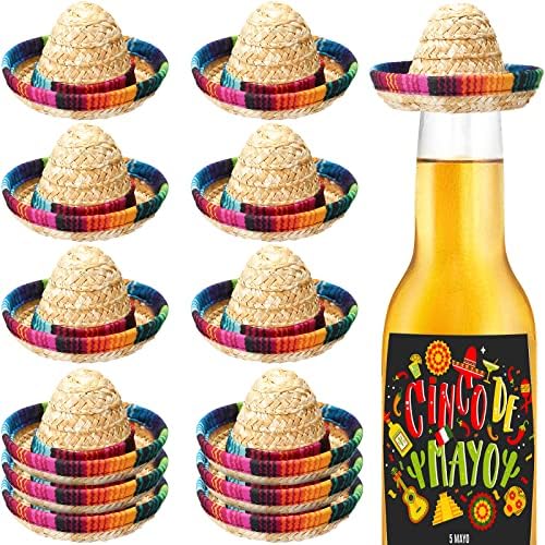 Hoolerry Mini mexicano Sombrero garrafas chapéus a granel mexicana palha festa cervejas garrafas chapéus cinco de mayo decoração