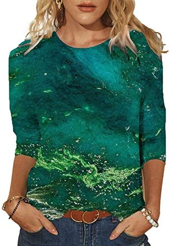 Mulheres Tunic Tops Impressão da primavera Mangas de comprimento médio Crewneck Tees casual Camisa Tops Moda Slim Fit T-Shirt