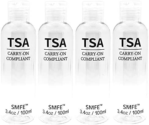 Kit de garrafa de viagem SMFE TSA, inclui quatro garrafas de viagem de TSA de 100 ml de transporte compatível com contêiner de