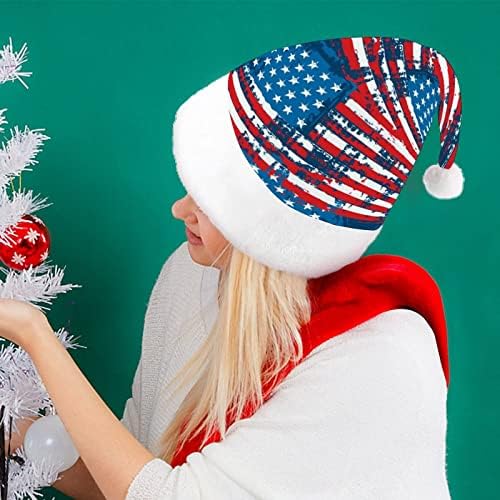 Grunge American Flag American chapéu de Natal Papai Noel Chapé