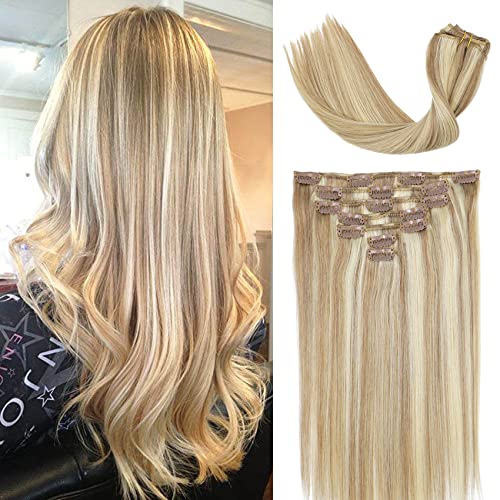 Vario Hair 7pcs 70g Extensões de cabelo Clipe em Remy balayage Chave de cabelo loiro com alvejante clipe loiro em extensões de cabelo humano extensões de cabelo natural extensões reais de cabelo real 20 polegadas