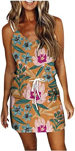 Vestido longo para feminino 2023 Vestido longo de estampa casual Spaghetti Strap v pescoço sem mangas maxi havaí vestidos de praia