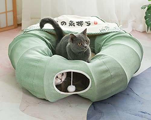 Túnel de brincadeira de gato pandawante, cama de gato para gatos internos com tapete central removível, tubos de túnel