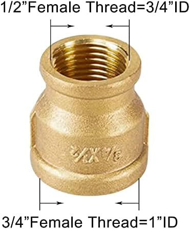 Joywayus Brass Reduzindo acessórios de tubo de acoplamento 1/2 NPS fêmea x 3/4 NPS Feminino Thread Brass Construção
