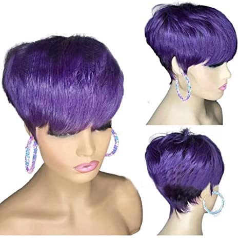 Wocwig Short Wigs sintéticos com franja Pixie curta peruca barata peruca linear perucas curtas para mulheres negras